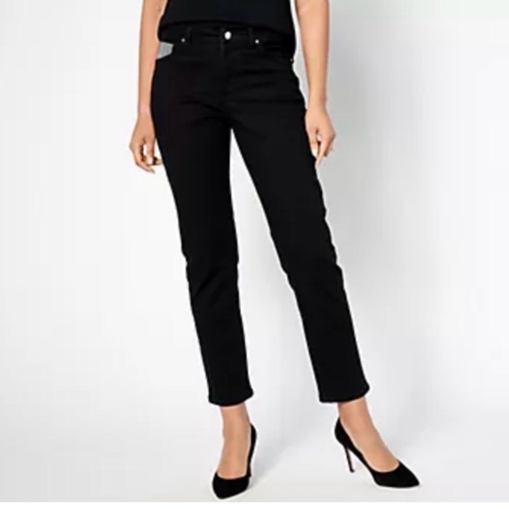 NWT Women with Control Black My Wonder Denim Rhinestone Crop Jeans / 14P